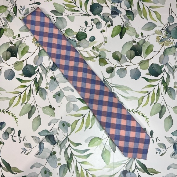 The Tie Bar Pink and Blue Checkered Slim Neck Tie - Picture 1 of 7